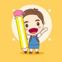 Cute student with big pencil vector design illustration