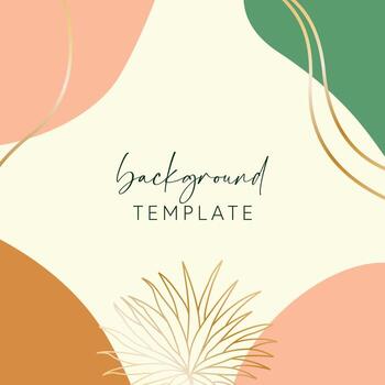 Abstract background vector template with geometric shapes and tropical leaf. Good for social media posts, mobile apps, banner designs, online promotions and adverts. Tropical vector background.