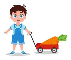 Child with carrot harvest. Vector illustration