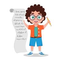 Child with paper and pen. Vector illustration