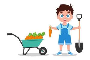 Child with carrot harvest vector