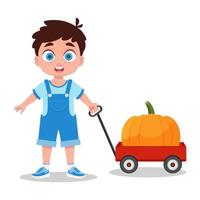 Cute boy with big pumpkin vector