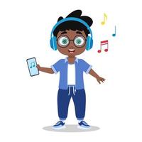 Boy in headphones listening to music vector