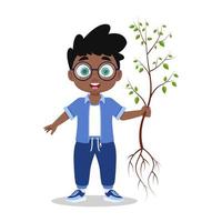 Cute boy with a tree in his hand vector