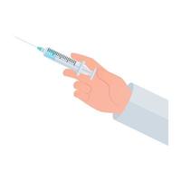 Doctor's hand with a syringe making an injection vector