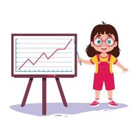 Child girl with a pointer near the board with a growth chart vector