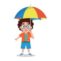 chico con un paraguas en su mano, vector ilustración