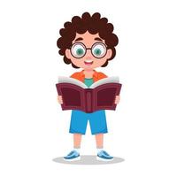 Cute child reading a book, vector illustration