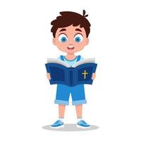 Child reads bible, bible in hands vector