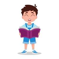 Cute boy reading a book with pleasure vector