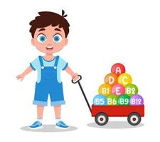 Boy with a trolley of vitamins vector