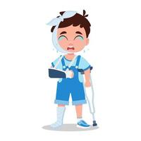 Cute boy with broken arm, broken leg vector