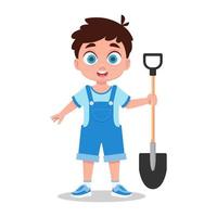 A child with a shovel in his hand, a child farmer vector