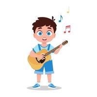 Cute boy playing the guitar. Vector illustration