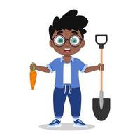A boy with a carrot in his hand, harvests vector