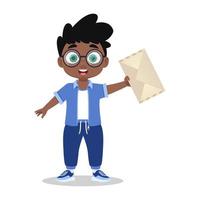 Cute boy send an envelope, parcel vector