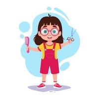 linda niña peluquero con tijeras en su manos. vector ilustración