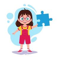 Child holding a puzzle in his hand vector