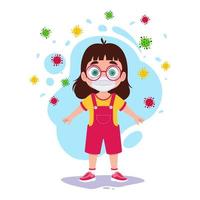 Cute girl wearing mask, virus protection vector