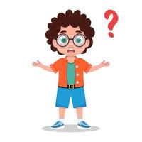 Cute child asks a question, doesn't know the answer. Vector illustration