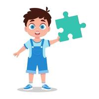 Cute boy collects a puzzle vector