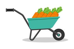 Cartoon wheelbarrow with carrots, vector illustration