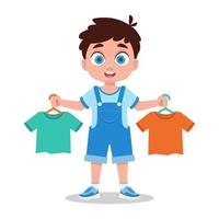 Cute boy buys things. Vector illustration