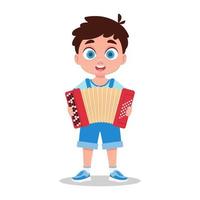 A cute boy is playing the accordion. Vector illustration