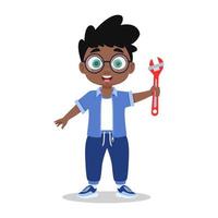 Cute boy with wrench. Vector illustration