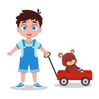 Boy playing with a teddy bear vector