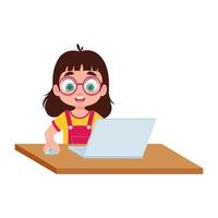 Child girl study at laptop vector