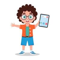 Cute boy with a tablet in his hand vector