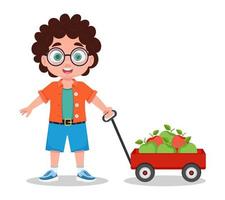 Boy with a cart of apples vector
