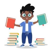 Cute boy holding books. Vector illustration