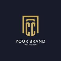 CC logo initial with geometric shield shape design style vector