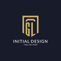 GL logo initial with geometric shield shape design style vector