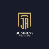 JR logo initial with geometric shield shape design style vector