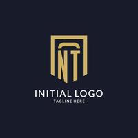 NT logo initial with geometric shield shape design style vector