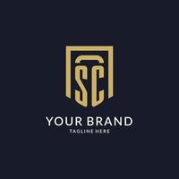 SC logo initial with geometric shield shape design style vector