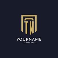TW logo initial with geometric shield shape design style vector