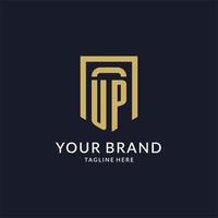 UP logo initial with geometric shield shape design style vector