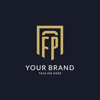 FP logo initial with geometric shield shape design style vector