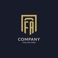 FA logo initial with geometric shield shape design style vector