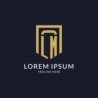 LM logo initial with geometric shield shape design style vector