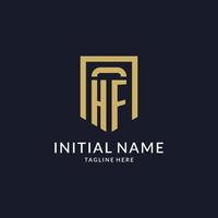 HF logo initial with geometric shield shape design style vector