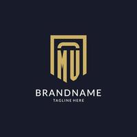 MV logo initial with geometric shield shape design style vector