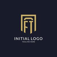 FT logo initial with geometric shield shape design style vector