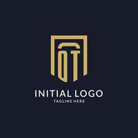 OT logo initial with geometric shield shape design style vector