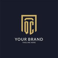 QC logo initial with geometric shield shape design style vector