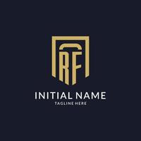 RF logo initial with geometric shield shape design style vector